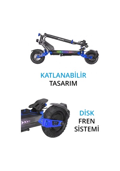 5025-m 1000w Elektrikli Scooter 48v 15ah 50-60 Km Menzil Katlanabilir Çift Süspansiyon Off-road Lastik Mavi