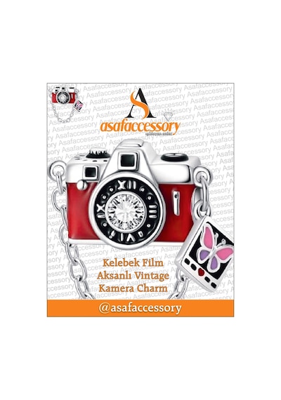 Kelebek Film Aksanlı Vintage Kamera Charm Gümüş