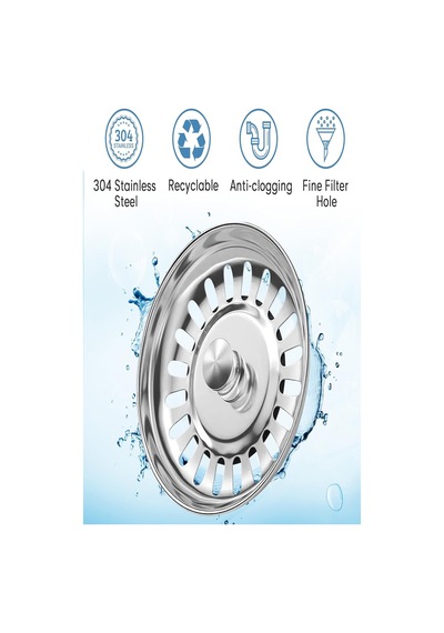 3'lü Set Paslanmaz Çelik Süzgeç Lavabo Evye Gider Süzgeç Ve Tıkacı İki Yönlü 8 Cm Metal Diğer