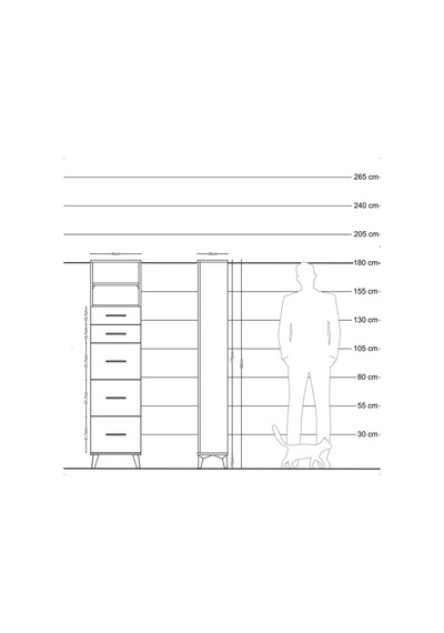 Arges Dolap 2 Raflı 5 Çekmeceli 44x30x182 Çam-çam Atlas Çam