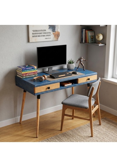 Mobenta Modest Desk: Masif Çalışma & Laptop Masası 2 Çekmece 1 Bölme - 120x60 Ig-tk Mavi-ahşap Mobenta Modest Desk: Masif Çalışma & Laptop Masası 2 Çekmece 1 Bölme - 120x60 Ig-tk Mavi-ahşap