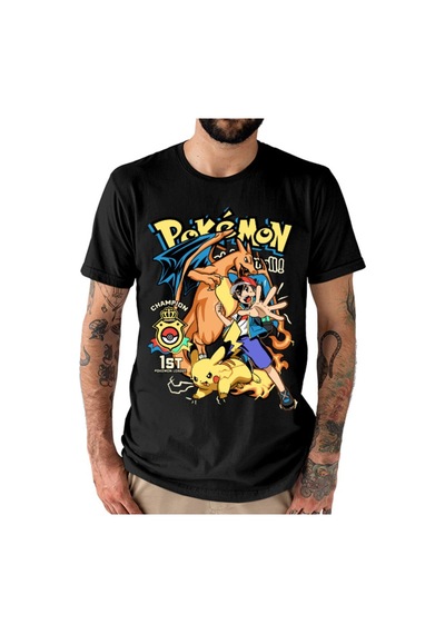 Noıssey Kırmızı Etiket Pokemon Ash Ketchum Ve Pikachu Son Savaş Charizard Unisex T-shirt 17848 Siyah