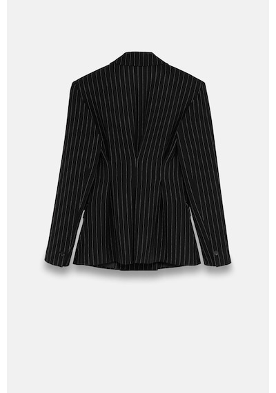 Kadın Siyah Pens Detaylı Çizgili Blazer Siyah