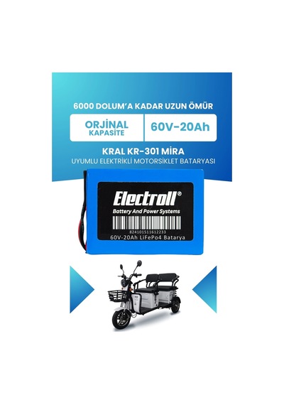 Kral Kr-301 Mira Uyumlu Batarya Standart Kapasite Lifepo4 60v 20ah Elektrikli Motorsiklet Bataryası