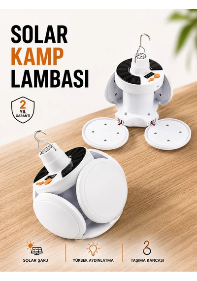Hepsi Kamp Lambası Işıldak Beyaz Işık Güneş Enerjili Solar Aydınlatma 5 Kanatlı Katlanabilir Najmaddin ANTRASİT