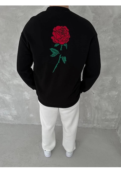 Barlashive Erkek 3 İplik Pamuklu Bisiklet Yaka Ön Ve Arka Baskılı Sweatshirt - Siyah Çok Renkli