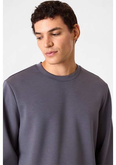 Backandbond Regular Fit Bisiklet Yaka Gri Sweatshirt