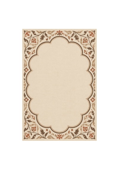 Kartela Halı Bulut Çerçeveli Klasik Halı Bej Kaymaz Taban Makinede Yıkanabilir 120x180 Cm