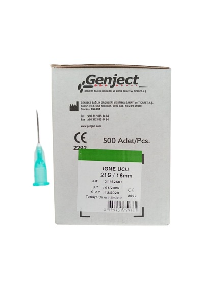 Genject - Enjektör İğne Ucu 16mm Veteriner Yeşil Kısa 21g - 100 Adet