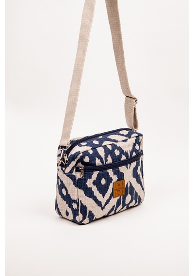 Fabric Craft Bag Çapraz Askılı Kadın Omuz Çantası Fermuarlı Günlük Kullanım Lacivert - Beyaz