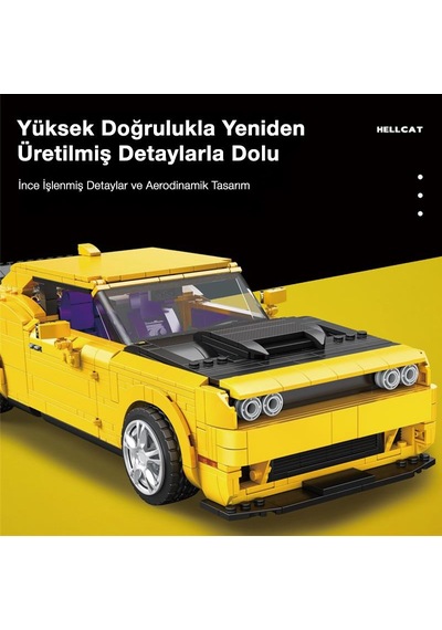 Reobrix Technic 11030 1/12 Dodge Challenger Hellcat Araba Yaratıcı Yapı Blok Seti Building Blocks - 1740 Parça