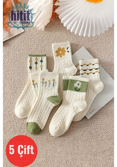 Hitit Socks Kadın 5 Çift Premium Kalite Yeşil Çiçek Desenli Soket Çorap Yeşil - Beyaz Hitit Socks Kadın 5 Çift Premium Kalite Yeşil Çiçek Desenli Soket Çorap Yeşil - Beyaz