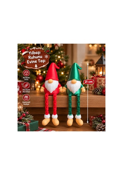 Yılbaşı Cücesi 2 Li Set 21 Cm Hareketli Bacaklı Dekoratif Noel Cücesi Biblo & Hediyelik