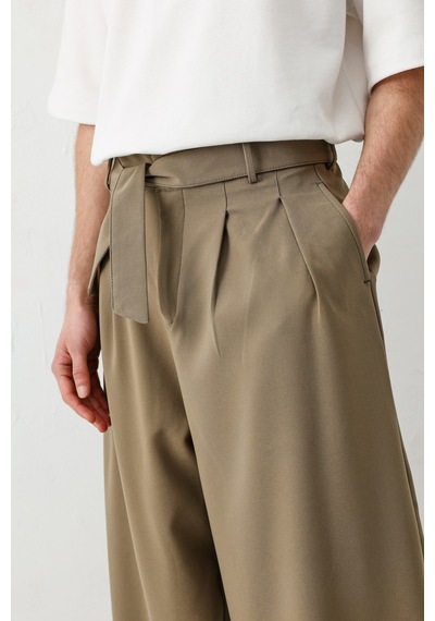 Vamos Barrel Fit Tailored Fit Kemerli Pantolon Haki