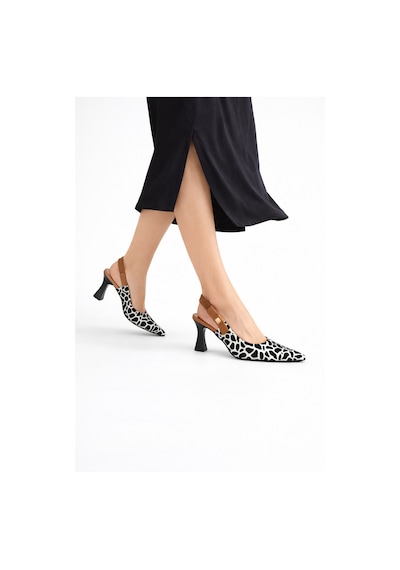 Dadwolf Kadın Slingback Topuklu Ayakkabı Sivri Burun 5,5 Cm Orta Topuk Bantlı Zarif Günlük Ofis Stiletto Siyah Beyaz