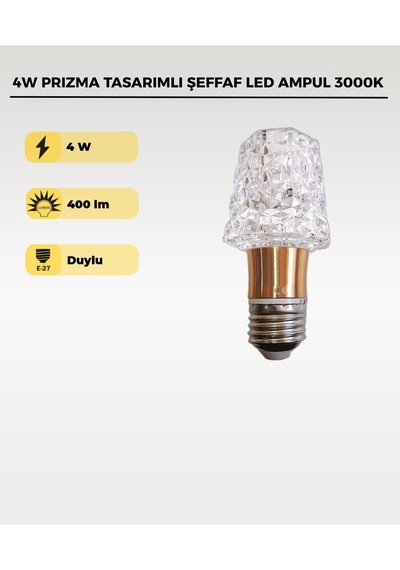 4w Dekoratif Kristal Led Ampul 3000k Prizma Tasarımlı Şeffaf Led Ampul 1 Adet