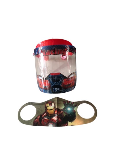 Gürbey Racing Baskılı Çocuk Siperlik + Iron Man Desenli Çocuk Maske