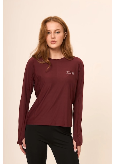 Zoor Kadın Uzun Kol Compression Fitness Gym Spor Body Tshirt Bordo