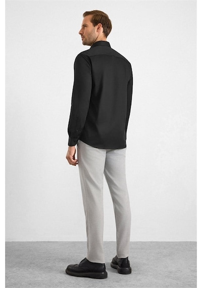 Süvari Siyah Slim Klasik Yaka Düz Casual Gömlek Sgm1008400019-s09