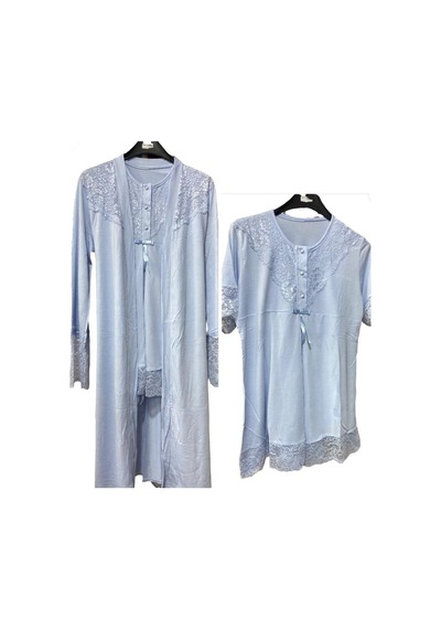 Nehirsel 3022 Mavi Hamile Lohusa 3 Lü Pijama Sabahlık Tk 001
