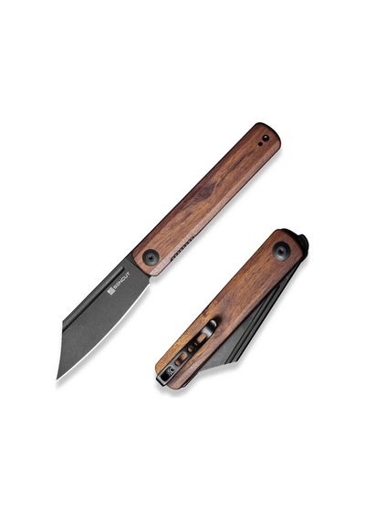 Sencut Bronte Front Flipper Knife Black Blade Cuibourtia Wood Handle Kamp Çakı Kahverengi