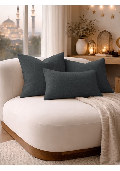 Br Perle Koyu Gri Keten Dokulu Dekoratif Kırlent Kılıfı Modern Salon Koltuk Yastığı