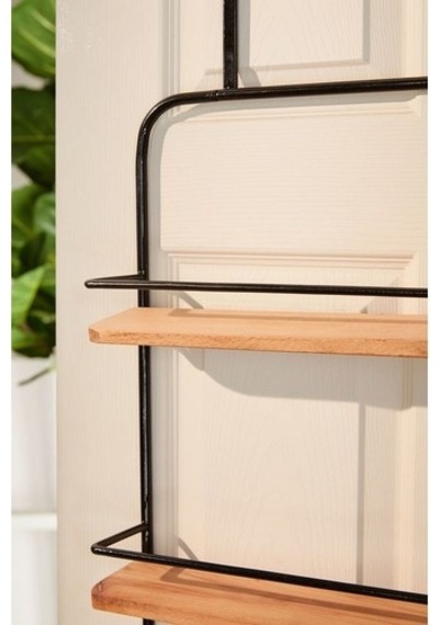 Banyo Askısı Havluluk Ahşaplı Metal Raflı Askılık Siyah