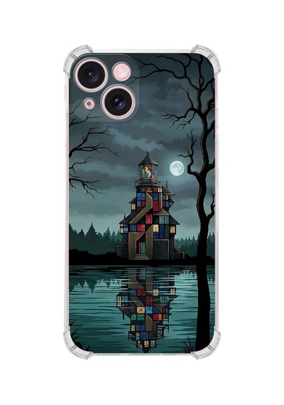 Printify Apple iPhone 13 İle Uyumlu Simya Serisi Gölge Ve Cam Tasarımlı Uv Baskılı Köşe Korumalı Antişok Kılıf Şeffaf