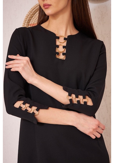 Darlin Moda Siyah Metal Aksesuar Detaylı Abiye Elbise Dm1014