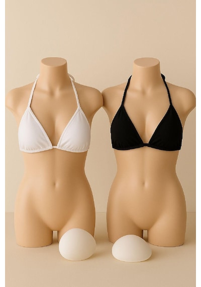 Moda Dua Kadın Siyah Ve Beyaz Minimal Kesim Üçgen Bikini Üstü Çok Renkli