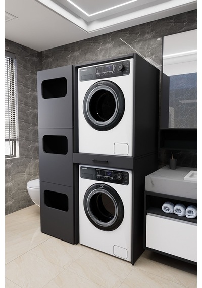 Washbox Banyo Kirli Sepetli Çamaşır Makinası Dolabı Ve Kurutm... Antrasit