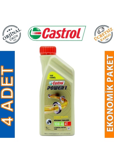 Castrol PoWer 1 4t 10W-40 1 L 4 Zamanlı Motosiklet Yağı (4 Adet)