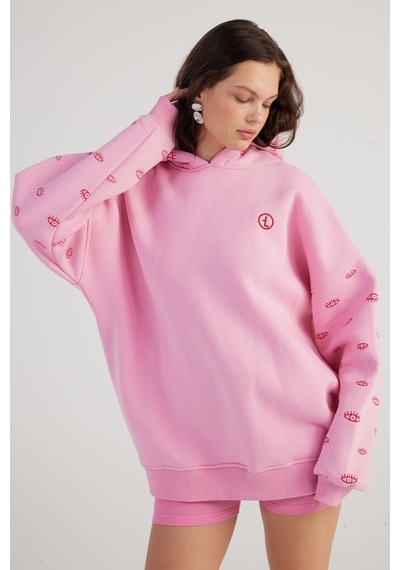 Holly Lolly Oversize Kapüşonlu Unisex Eye Sweat Pembe