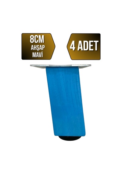 Kale Eğimli Ayarlı Ahşap Ayak Mobilya Masa Ve Dolap Ayağı Mavi 8cm 4 Adet