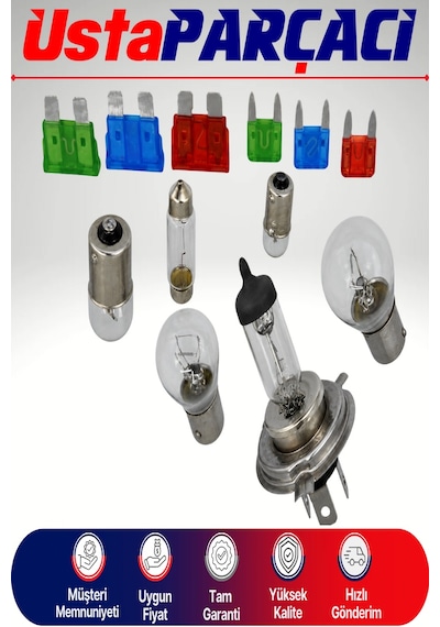 H4 Acil Yol Seti 12v Araç Ampul Ve Sigorta Seti Far Stop Park Sofit Ampul + Blade Sigorta Seyahat Güvenlik Kiti