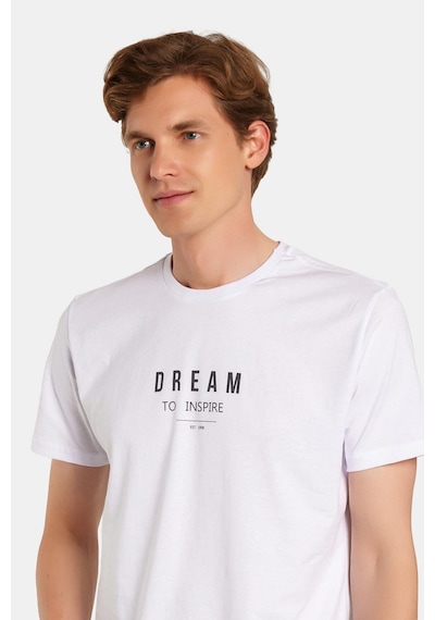 Tudors Erkek Slim Fit Dar Kesim %100 Pamuk Yumuşak Dokulu Baskılı Siyah Bisiklet Yaka Tişört-34724 Beyaz
