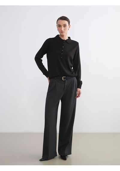 Lcw Comfort Siyah Polo Yaka Kadın Triko Kazak