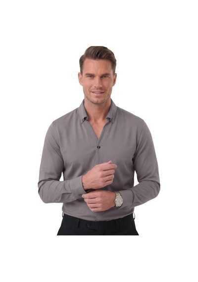 Deepsea Füme Slim Fit Kolay Ütülenebilir Açık Dik Yaka Likralı Erkek Gömlek 2602615