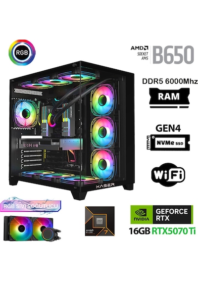 Xaser Velox X150 R7-9800X3D 64 GB 2 TB  SSD 16 GB RTX5070Ti Dos Masaüstü Oyuncu Bilgisayarı