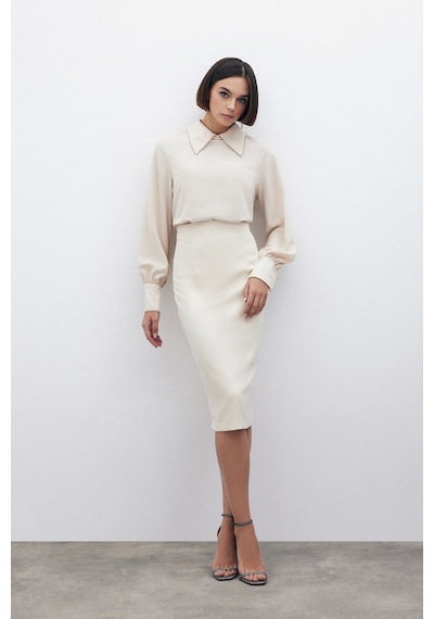 Sateen Düz Kalem Etek - Bej