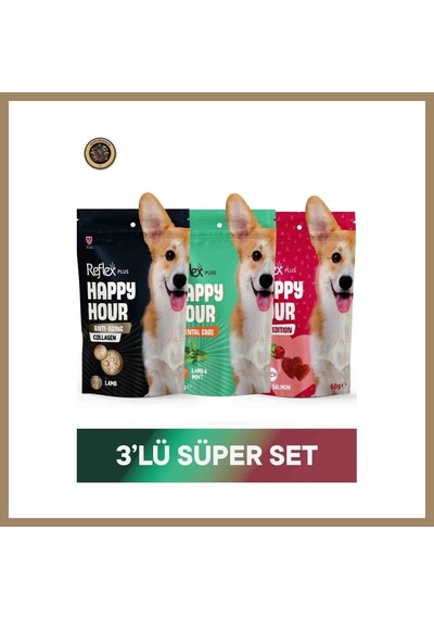 Reflex Plus Happy Hour Anti Aging Collagen & Dental Care - Ağız Ve Diş Sağlığı & Love Edition Köpek Ödül Maması Seti 3x60 Gr 22