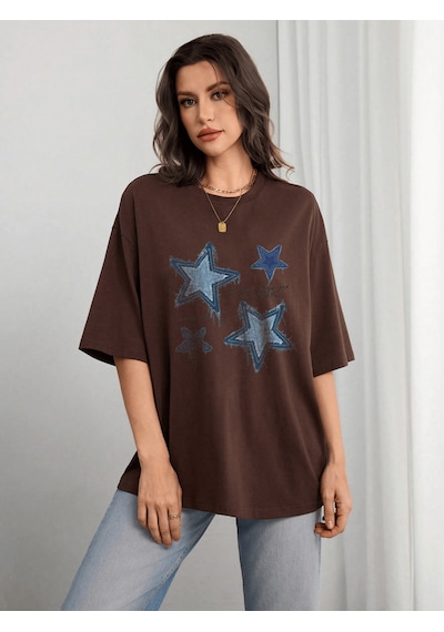Uyguntarz Unisex Eternal Light Baskılı Tasarım Tshirt Kahverengi