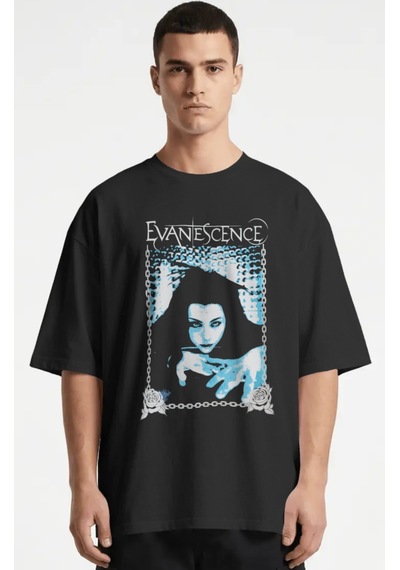 Sevbano Evanescence Rock Metal Müzik Grubu Baskılı Unisex Oversize Premiu Siyah