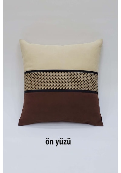 Bordür Kırlent Kılıfı Kahve Ve Krem