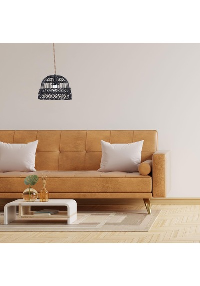 Homyl Rustik Rattan Örgü Retro Avize Işık Kapağı Ev Siyah Siyah