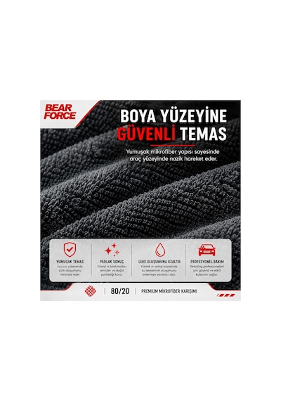 Robeve Bear Force Araç Kurulama Havlusu 60x80 Cm 800 Gsm Twisted Loop Mikrofiber Oto Kurulama Bezi Yüksek Su Emici Çiziksiz Araç Kurulama Havlusu Profesyonel Araç Bakım Ve Oto Yıkama Bezi