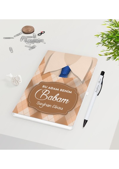 Kişiye Özel Bu Adam Benim Babam Tasarımlı Beyaz Defter Kalem Seti
