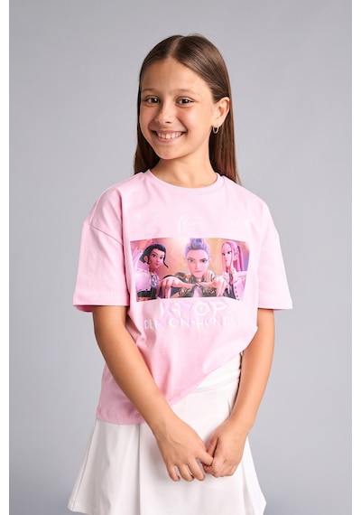 Defacto Kpop - Demon Hunters Lisanslı Oversıze Bisiklet Yaka Kısa Kollu Açık Pembe Tişört Kız Çocuk H9629a826aupn693 Pembe-pn693