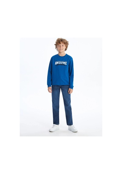 LC Waikiki Bisiklet Yaka Erkek Çocuk Sweatshirt Koyu Mavi