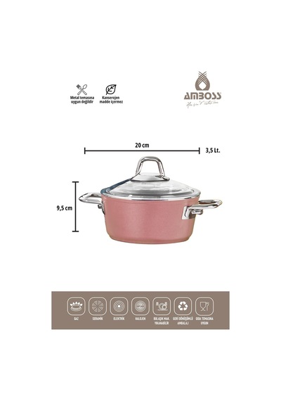 Amboss Crystal 7 Parça Granit Çift Renkli Tencere Seti - Rose Gold